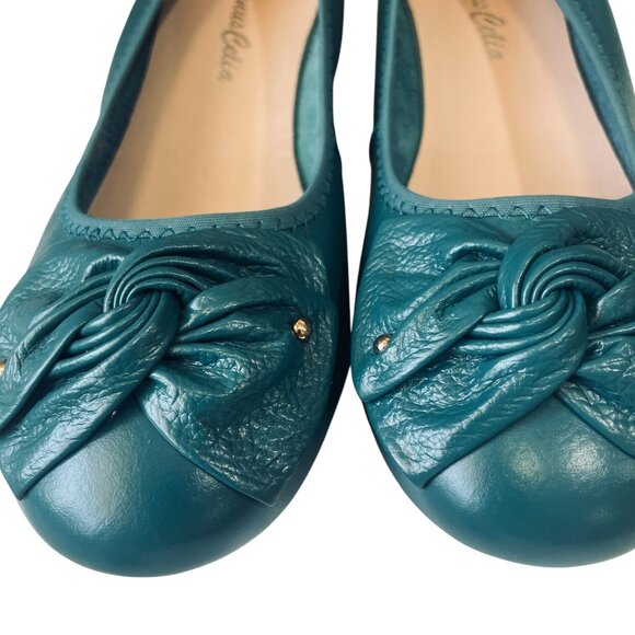 VenusCelia Teal Leather Comfort Flats Bow Slip On Loafers Size 8 Cushioned - Picture 6 of 11